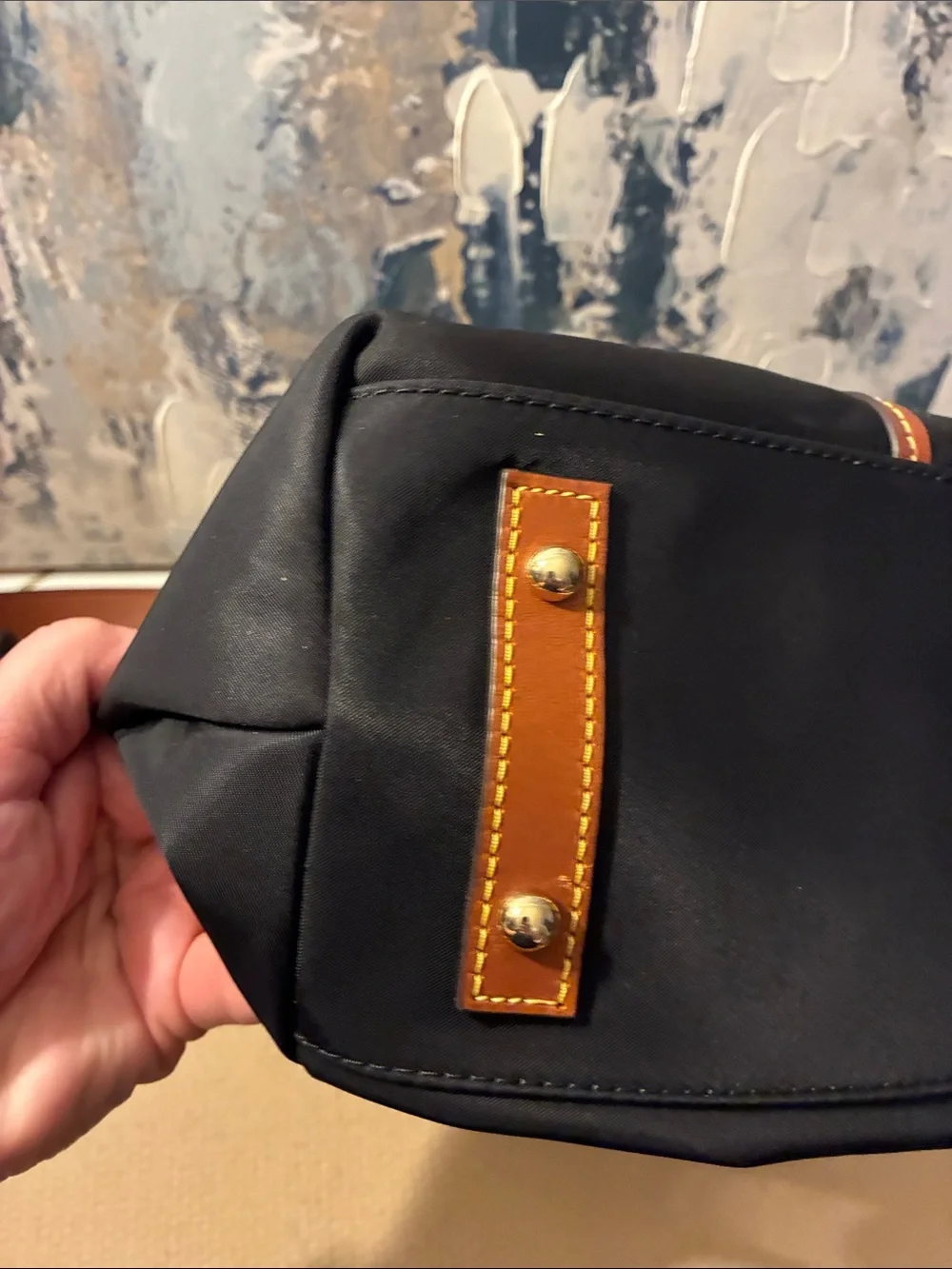 EUC  Dooney & Bourke Wayfayer Black Shoulder Bag with Tan Leather Trim